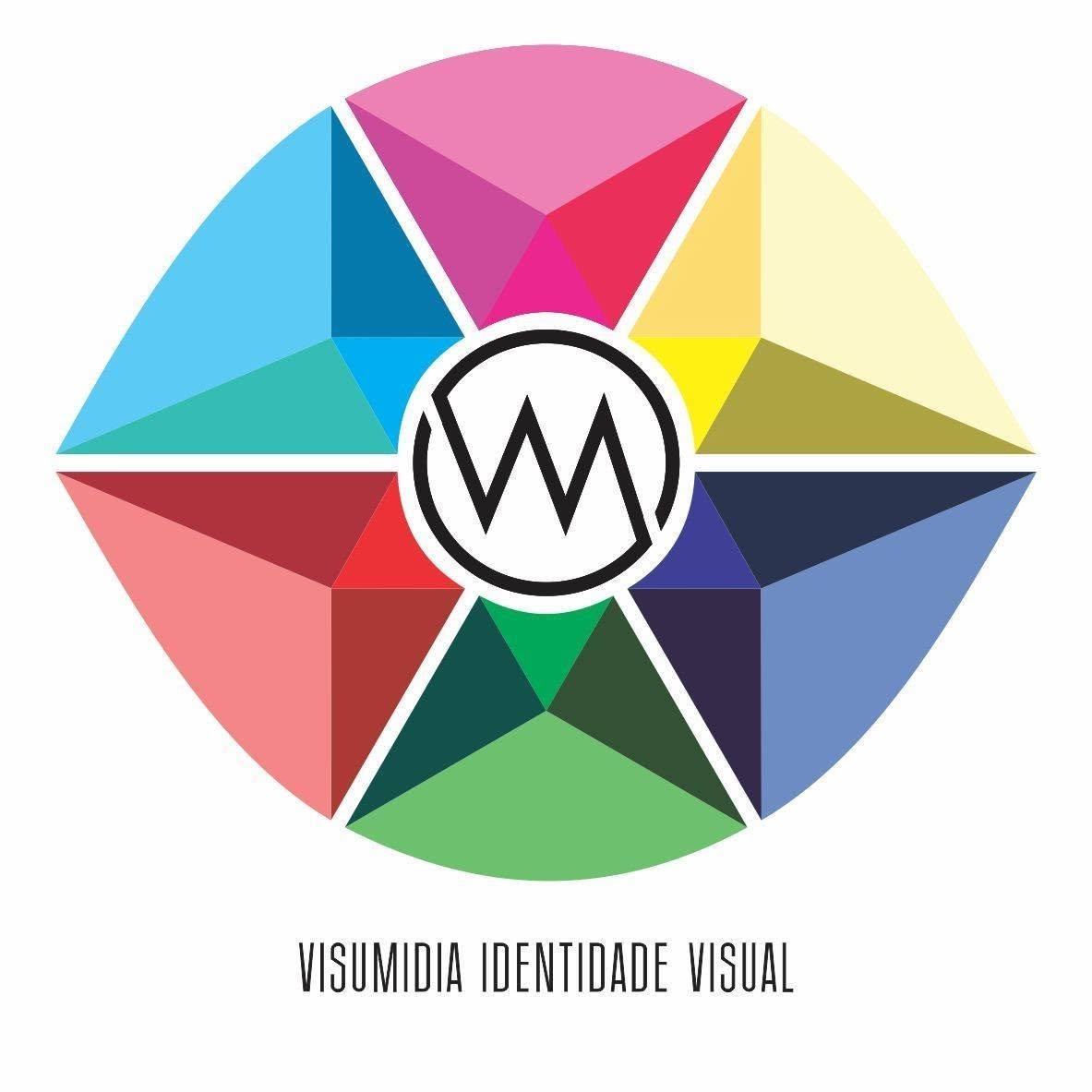 Logo colorida da VisuMídia: formas geométricas em círculo com monograma central